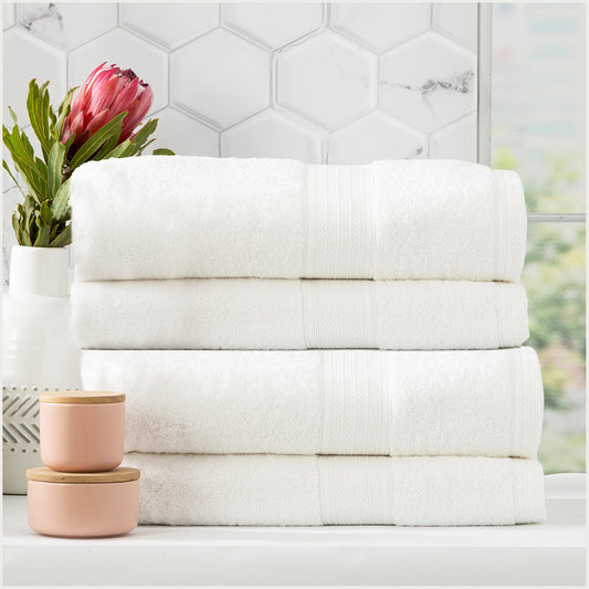 Renee Taylor Stella 650 GSM Super Soft Bamboo Cotton 4 Piece Bath Towel White