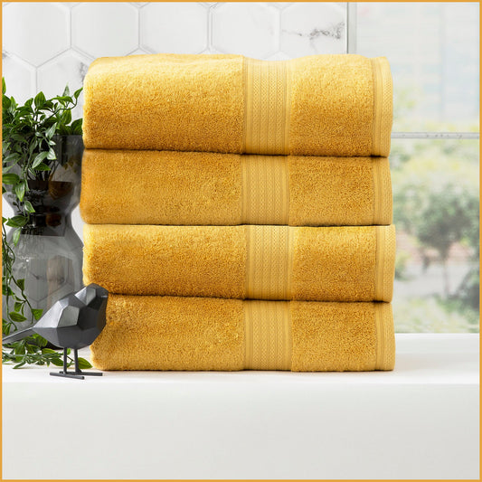 Renee Taylor Stella 650 GSM Super Soft Bamboo Cotton 4 Piece Bath Towel Mustard