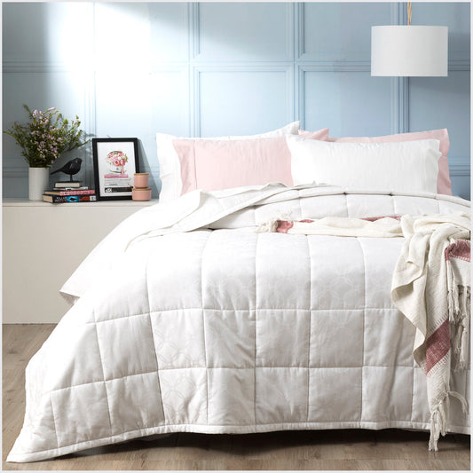 Queen Bed Ddecor Home Josephine 500 TC Cotton Jacquard Comforter Set White