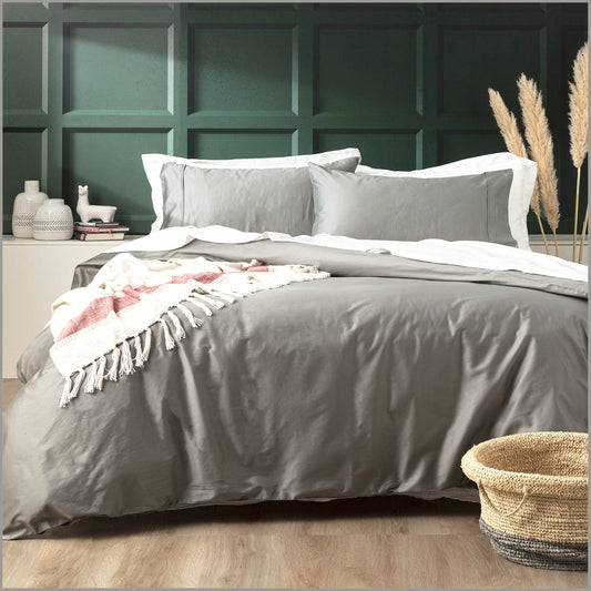 King Bed Park Avenue 500 Thread Count Natural Bamboo Cotton Quilt Cover Set Charcoal