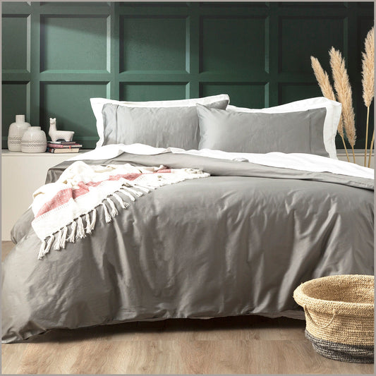 Queen Bed Park Avenue 500 Thread Count Natural Bamboo Cotton Quilt Cover Set Charcoal