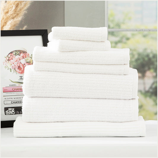Renee Taylor Cobblestone 650 GSM Cotton Ribbed Towel Packs 7 Piece White