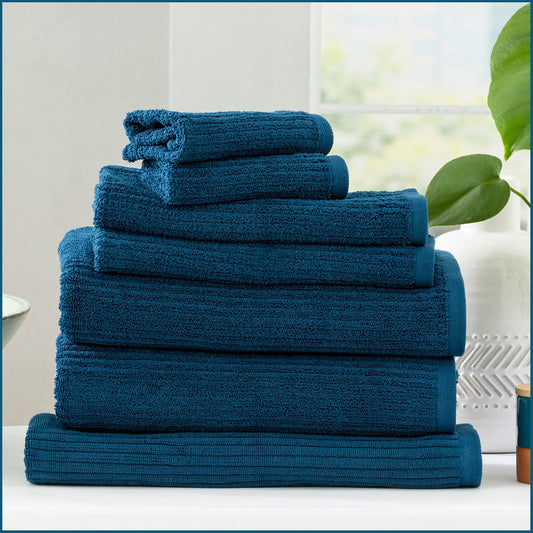 Renee Taylor Cobblestone 650 GSM Cotton Ribbed Towel Packs 7 Piece Ink