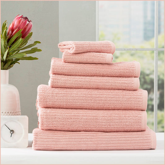 Renee Taylor Cobblestone 650 GSM Cotton Ribbed Towel Packs 7 Piece Blush