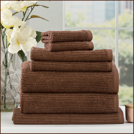 Renee Taylor Cobblestone 650 GSM Cotton Ribbed Towel Packs 7 Piece Toffee