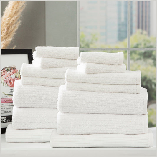 Renee Taylor Cobblestone 650 GSM Cotton Ribbed Towel Packs 14 Piece White