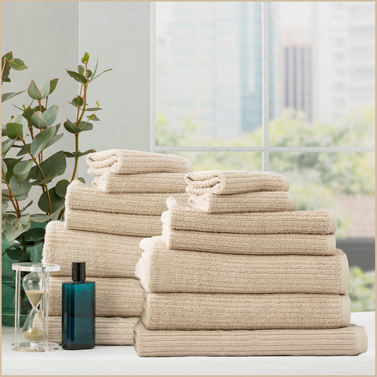 Renee Taylor Cobblestone 650 GSM Cotton Ribbed Towel Packs 14 Piece Stone