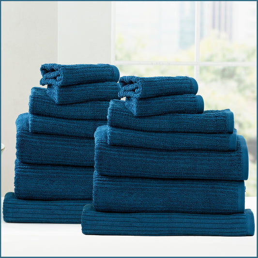 Renee Taylor Cobblestone 650 GSM Cotton Ribbed Towel Packs 14 Piece Ink