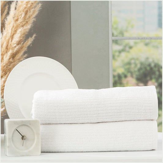 Renee Taylor Cobblestone 650 GSM Cotton Ribbed Towel Packs 2 Pack Bath Sheet White