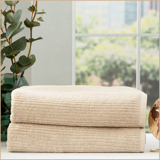 Renee Taylor Cobblestone 650 GSM Cotton Ribbed Towel Packs 2 Pack Bath Sheet Stone