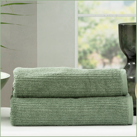 Renee Taylor Cobblestone 650 GSM Cotton Ribbed Towel Packs 2 Pack Bath Sheet Sage