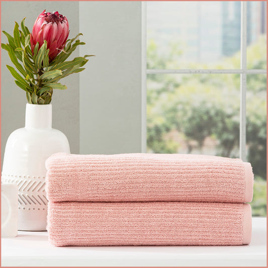 Renee Taylor Cobblestone 650 GSM Cotton Ribbed Towel Packs 2 Pack Bath Sheet Blush