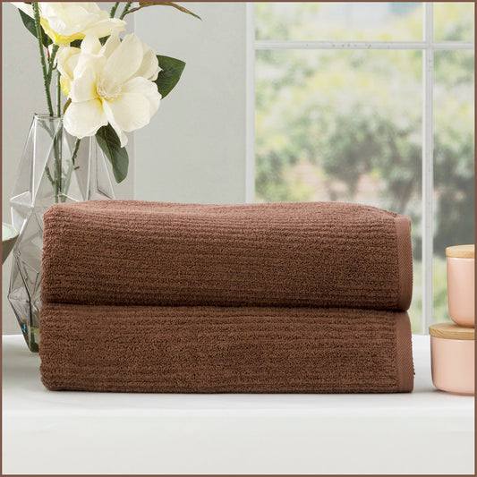 Renee Taylor Cobblestone 650 GSM Cotton Ribbed Towel Packs 2 Pack Bath Sheet Toffee