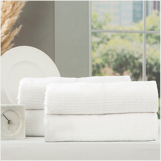Renee Taylor Cobblestone 650 GSM Cotton Ribbed Towel Packs 4 Pack Bath Sheet White