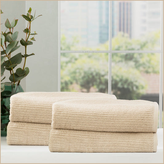 Renee Taylor Cobblestone 650 GSM Cotton Ribbed Towel Packs 4 Pack Bath Sheet Stone