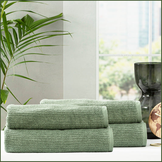 Renee Taylor Cobblestone 650 GSM Cotton Ribbed Towel Packs 4 Pack Bath Sheet Sage