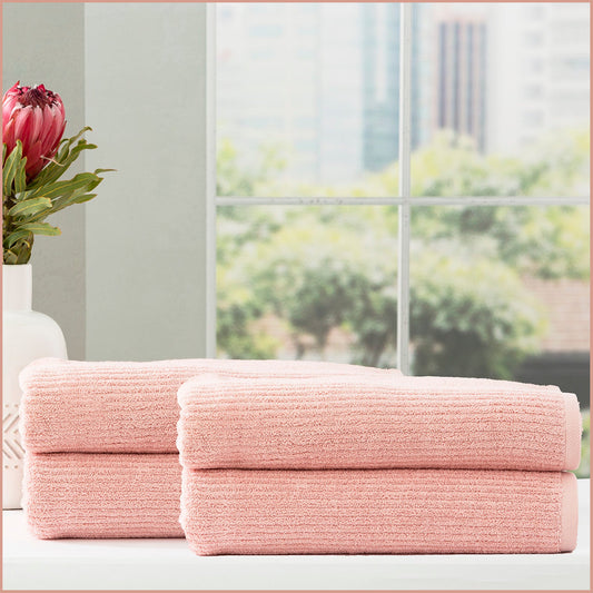 Renee Taylor Cobblestone 650 GSM Cotton Ribbed Towel Packs 4 Pack Bath Sheet Blush