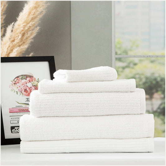 Renee Taylor Cobblestone 650 GSM Cotton Ribbed Towel Packs 5 Piece White