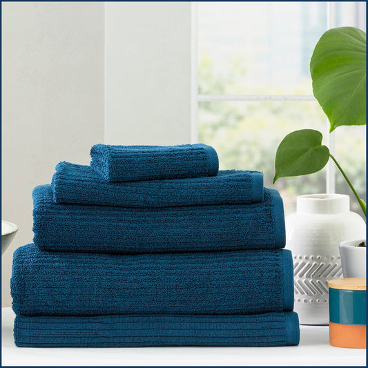 Renee Taylor Cobblestone 650 GSM Cotton Ribbed Towel Packs 5 Piece Ink