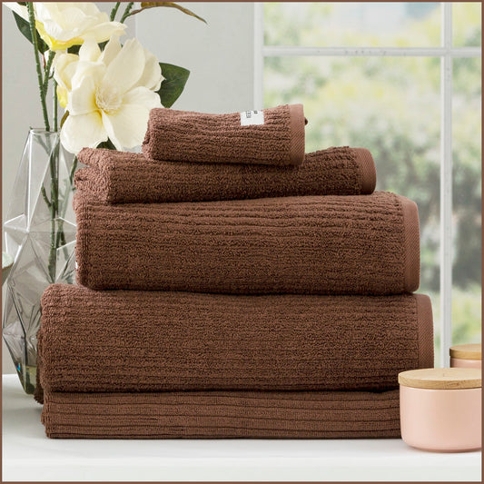 Renee Taylor Cobblestone 650 GSM Cotton Ribbed Towel Packs 5 Piece Toffee