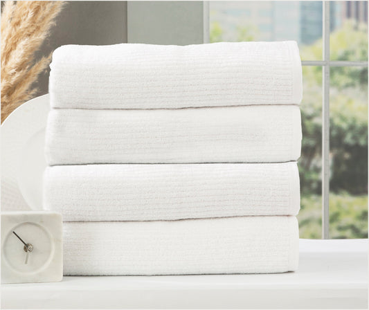 Renee Taylor Cobblestone 650 GSM Cotton Ribbed Towel Packs 4 Piece Bath Towel White