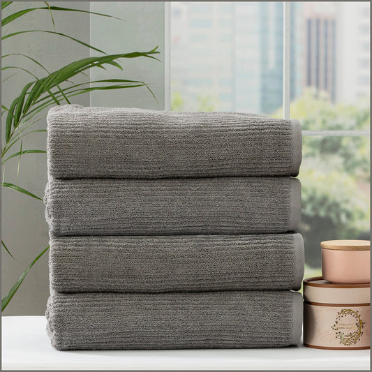 Renee Taylor Cobblestone 650 GSM Cotton Ribbed Towel Packs 4 Piece Bath Towel Granite