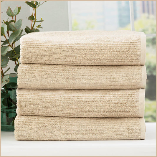 Renee Taylor Cobblestone 650 GSM Cotton Ribbed Towel Packs 4 Piece Bath Towel Stone