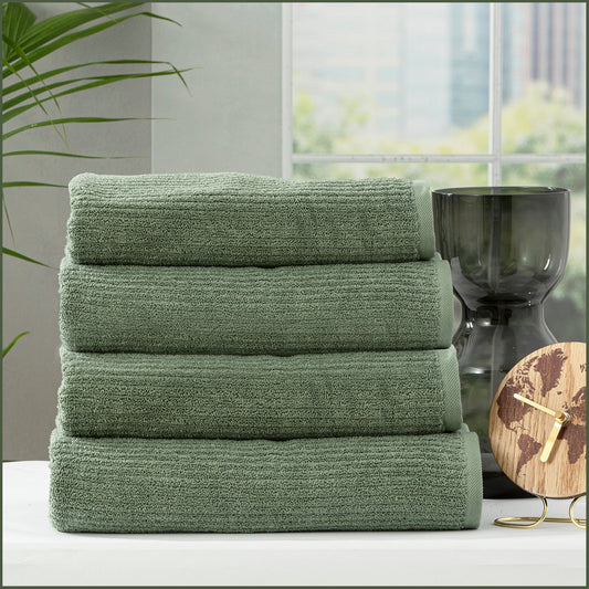 Renee Taylor Cobblestone 650 GSM Cotton Ribbed Towel Packs 4 Piece Bath Towel Sage