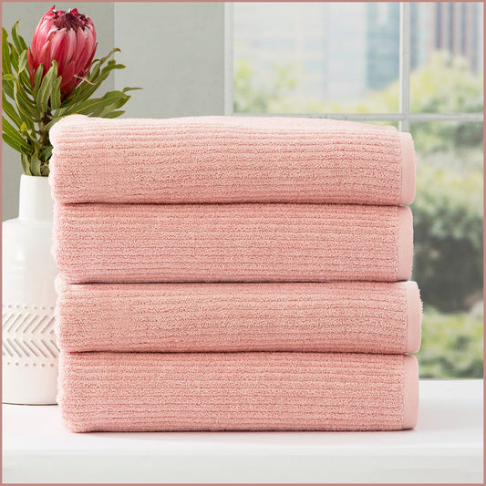 Renee Taylor Cobblestone 650 GSM Cotton Ribbed Towel Packs 4 Piece Bath Towel Blush