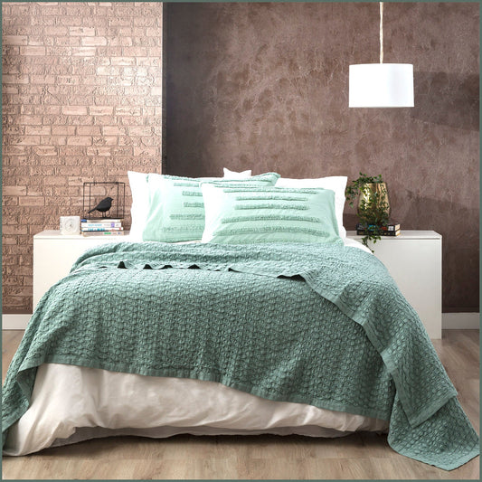 Single/Double Bed Renee Taylor Lexico Cotton Waffle Blankets Sage