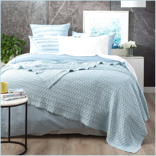 Queen/King Bed Renee Taylor Lexico Cotton Waffle Blankets Sky