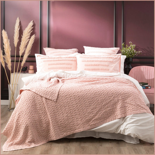 Queen/King Bed Renee Taylor Lexico Cotton Waffle Blankets Rose