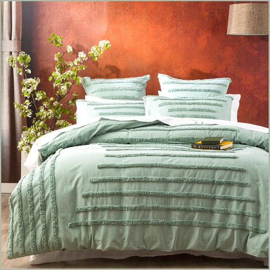 King Bed Renee Taylor Classic Cotton Vintage washed Tufted Quilt Cover Set Sage