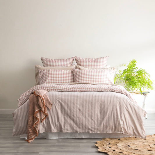 Queen  Bed Renee Taylor Alison Yarn Dyed Cotton Reversible Quilt cover sets Clay