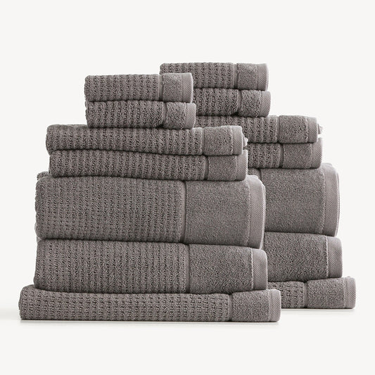 Renee Taylor Cambridge 650 GSM Textured 14 Piece Bath Towel Fossil