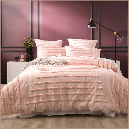 Queen Bed Renee Taylor Classic Cotton Vintage Washed Tufted Quilt Cover Set Blush