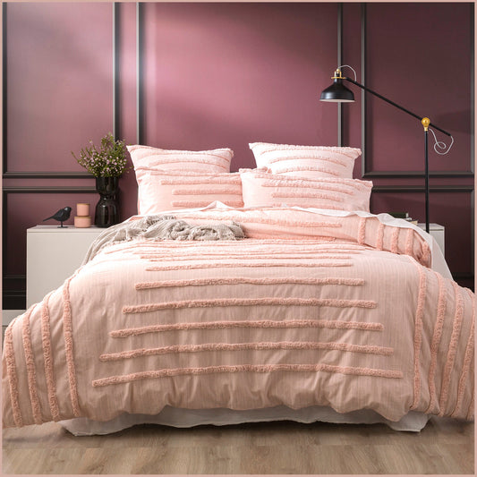 King Bed Renee Taylor Classic Cotton Vintage washed Tufted Quilt Cover Set Blush