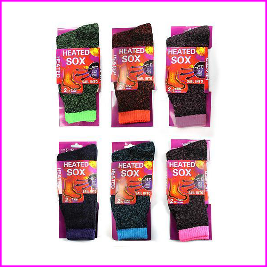 6 x Ladies Heated Thermal Socks Woman's mixed colours A Must for this winter